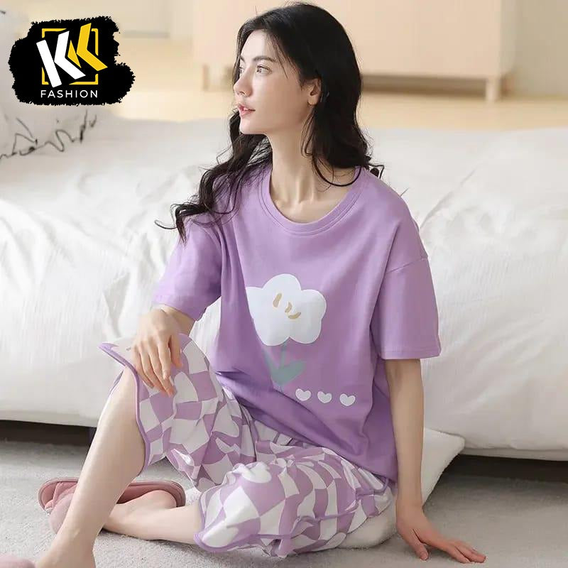Purple Checkered Flower PJ SUIT