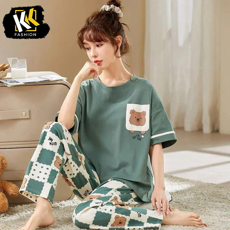 Green Checkered Bear PJ SUIT
