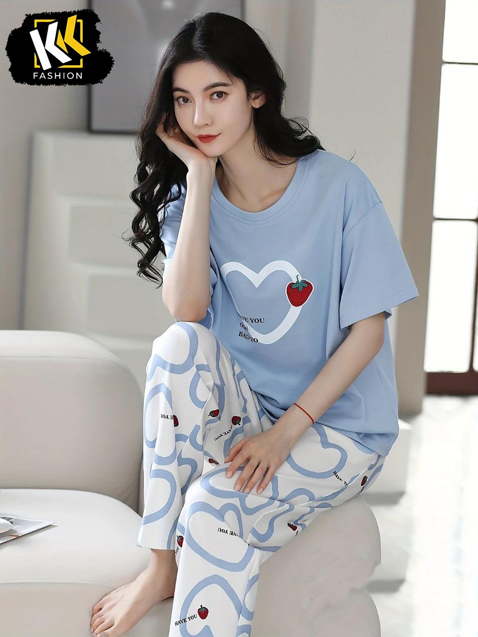 Sky Blue n White PJ SUIT