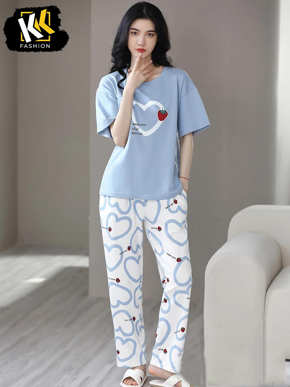 Sky Blue n White PJ SUIT