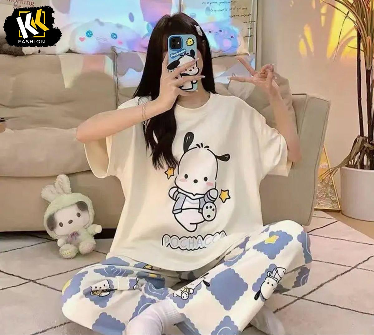 White n Blue Panda PJ SUIT