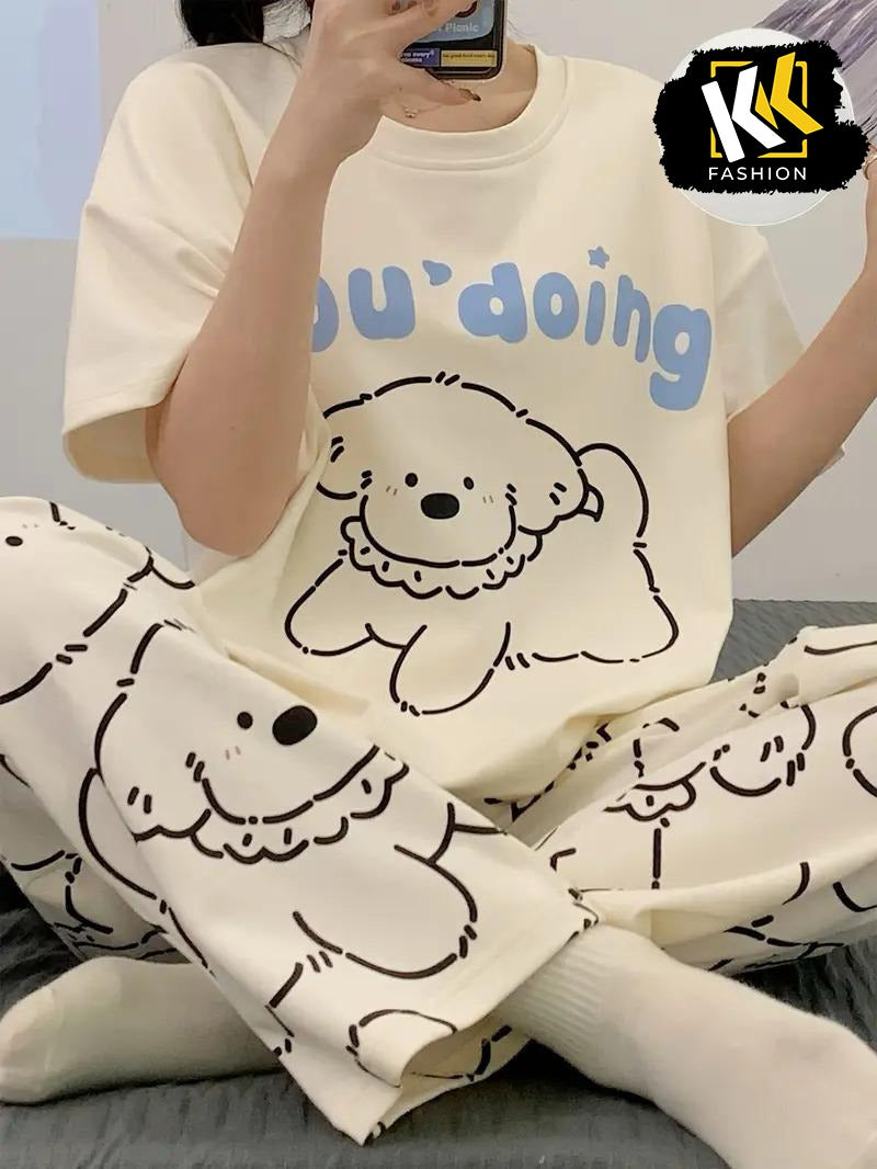 White What' you doing PJ SUIT