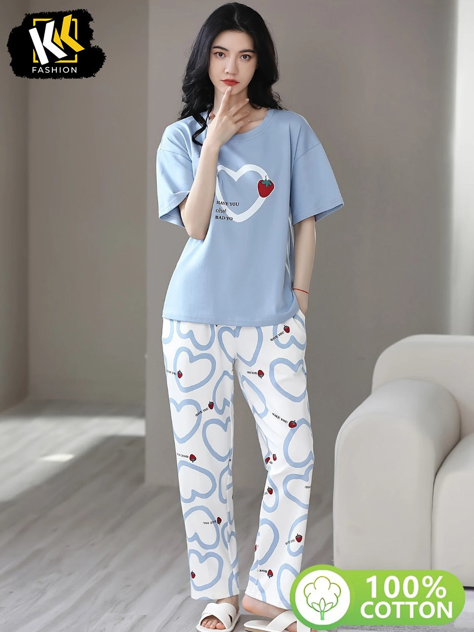 Sky Blue n White PJ SUIT