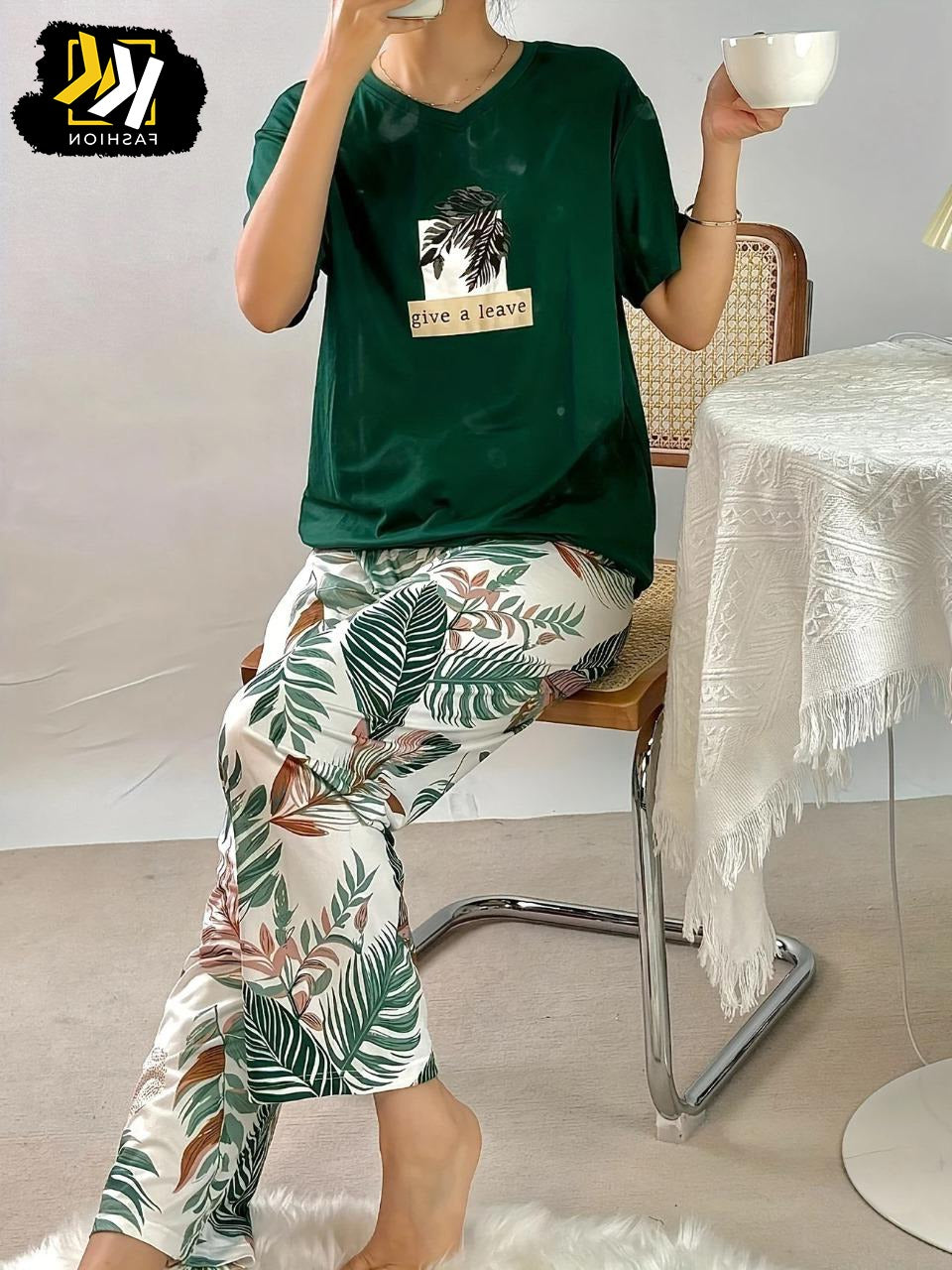 Green Floral PJ SUIT