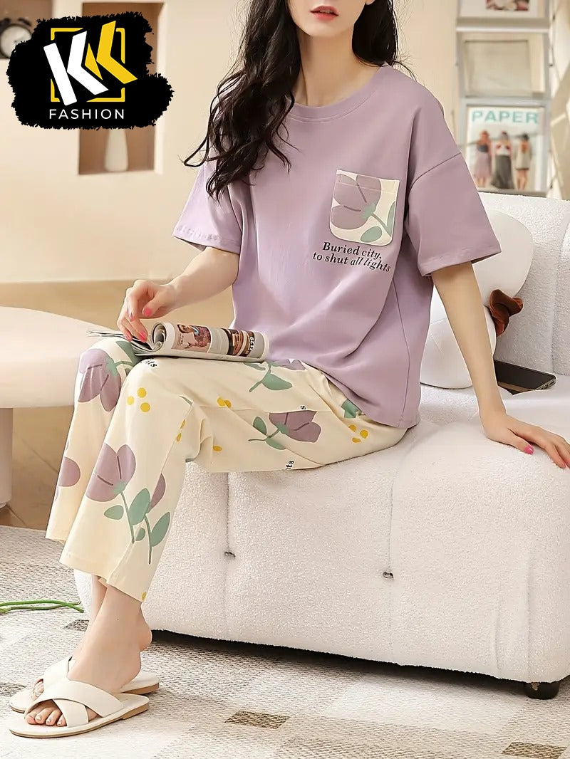 Purple Floral PJ SUIT