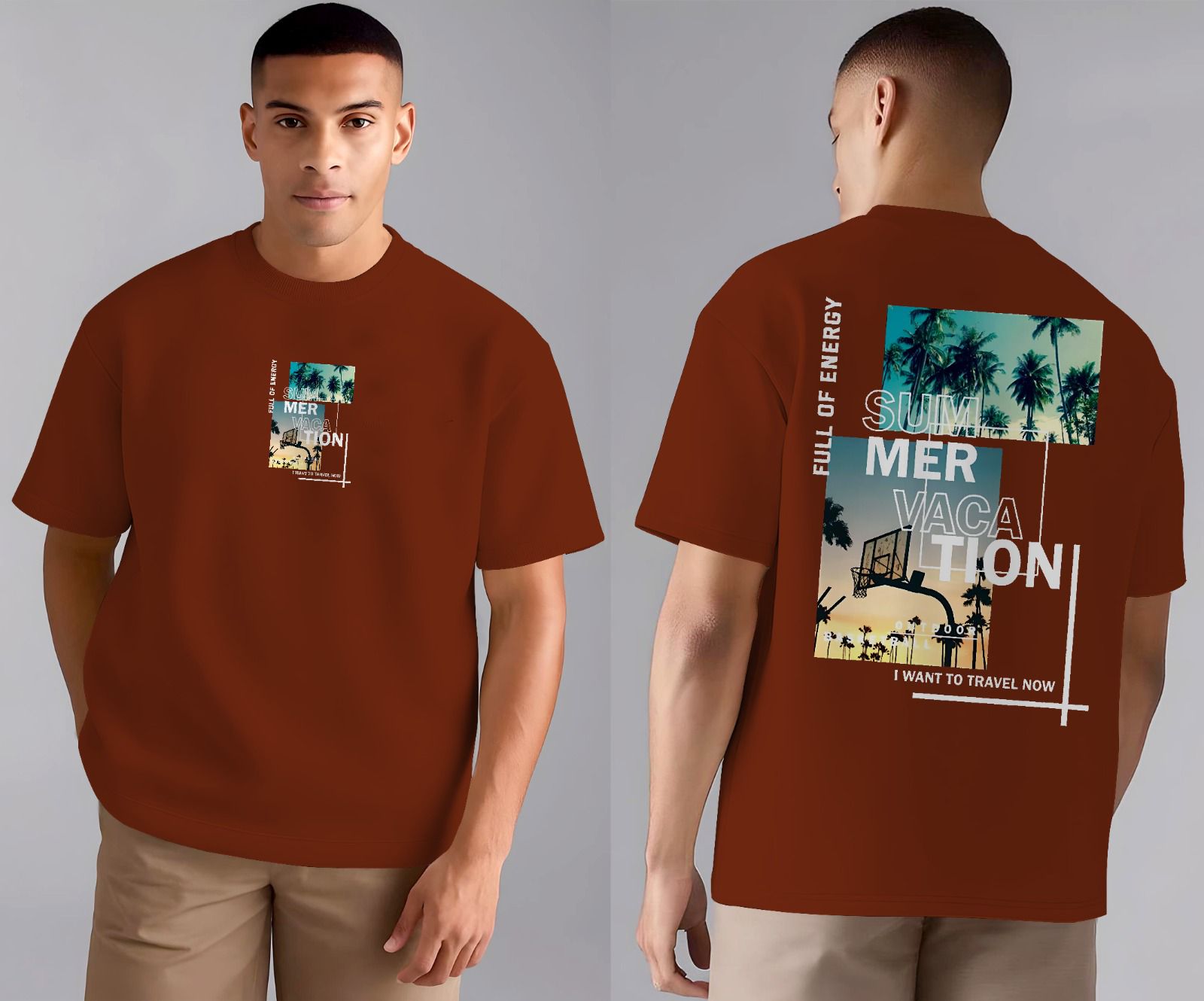 Brown Drop Shoulder Printed Shirt