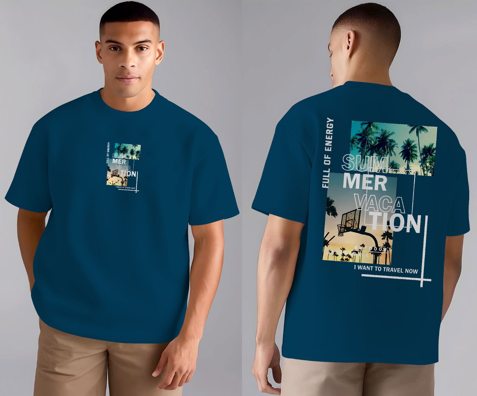 Blue Drop Shoulder Printed Shirt