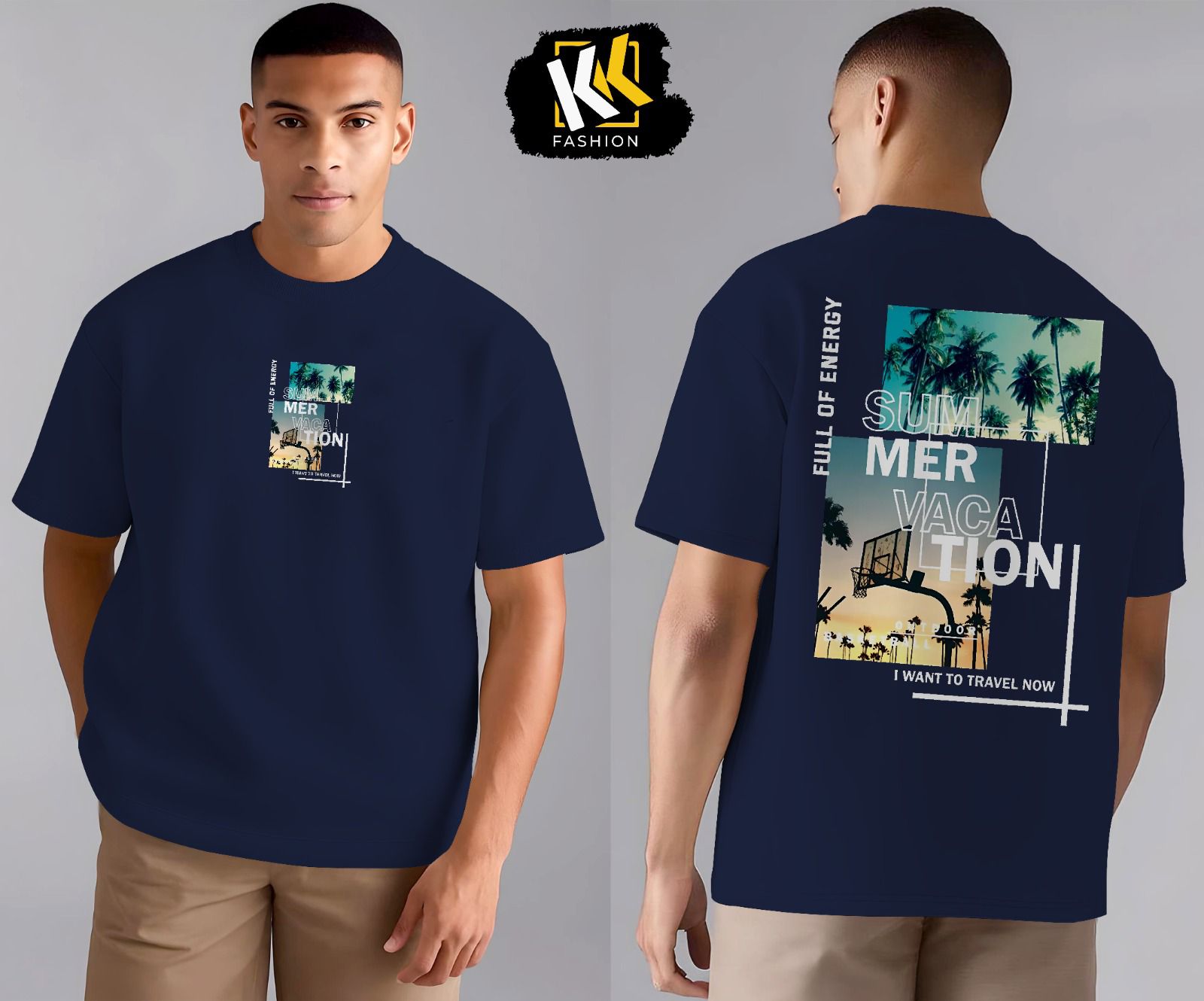 Navy Blue Drop Shoulder Printed Shirt