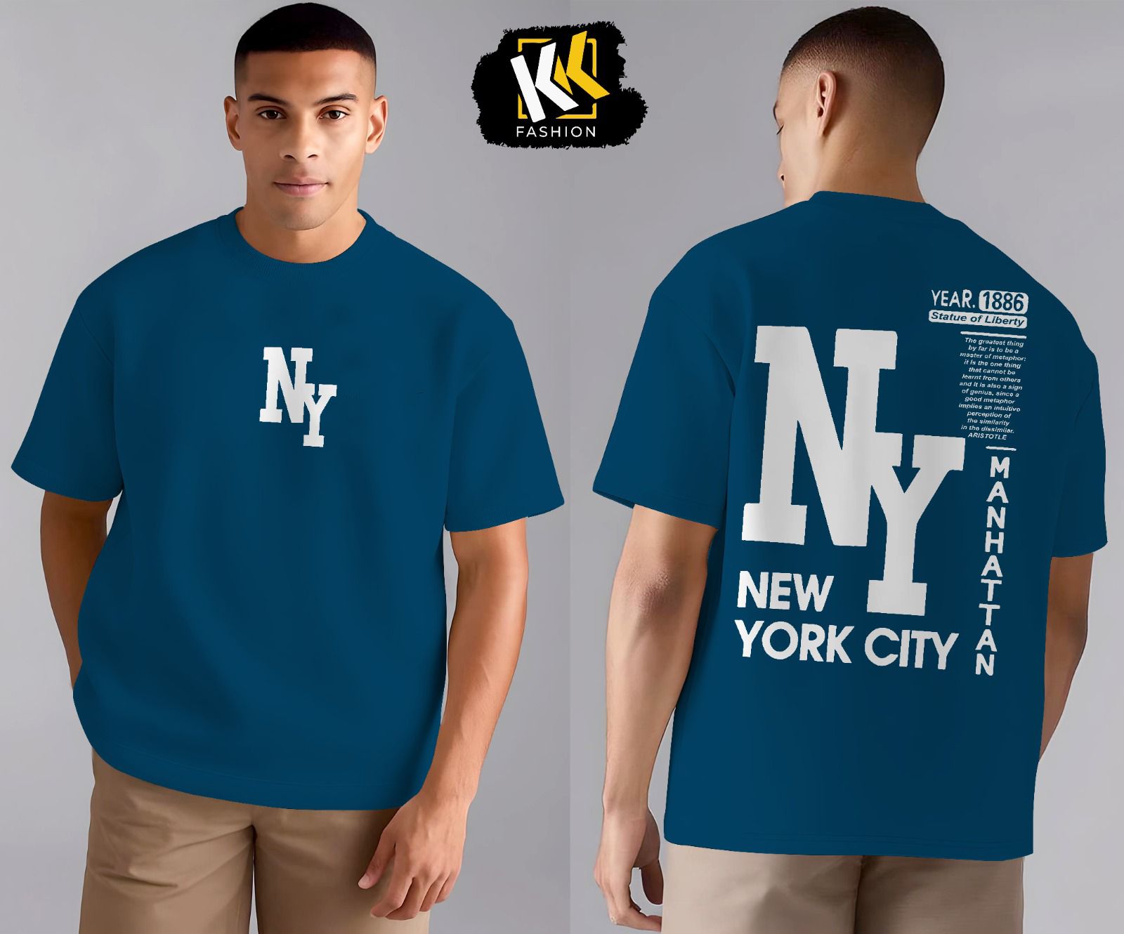 Blue NY Drop Shoulder Printed Shirt