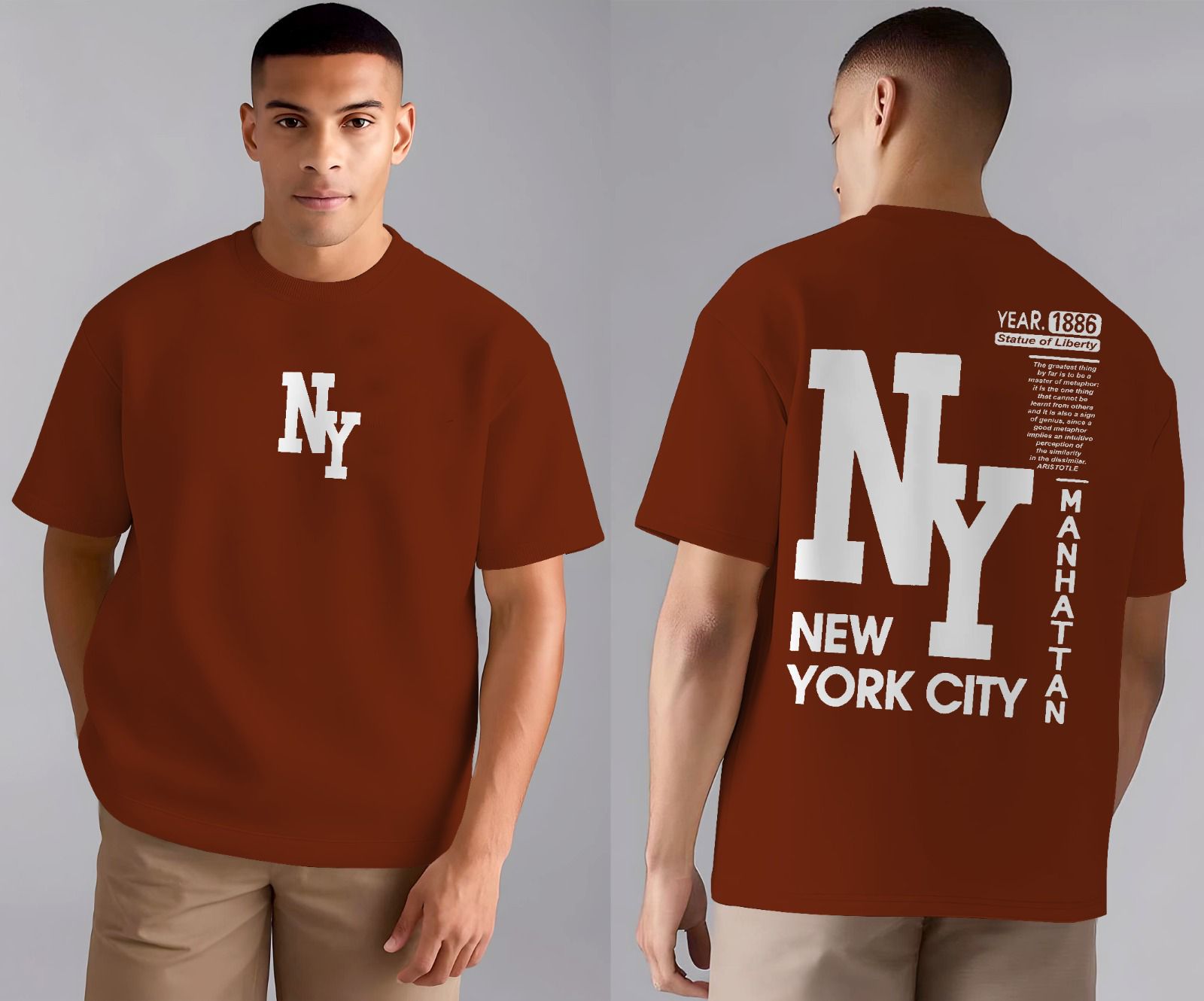 Brown NY Drop Shoulder Printed Shirt