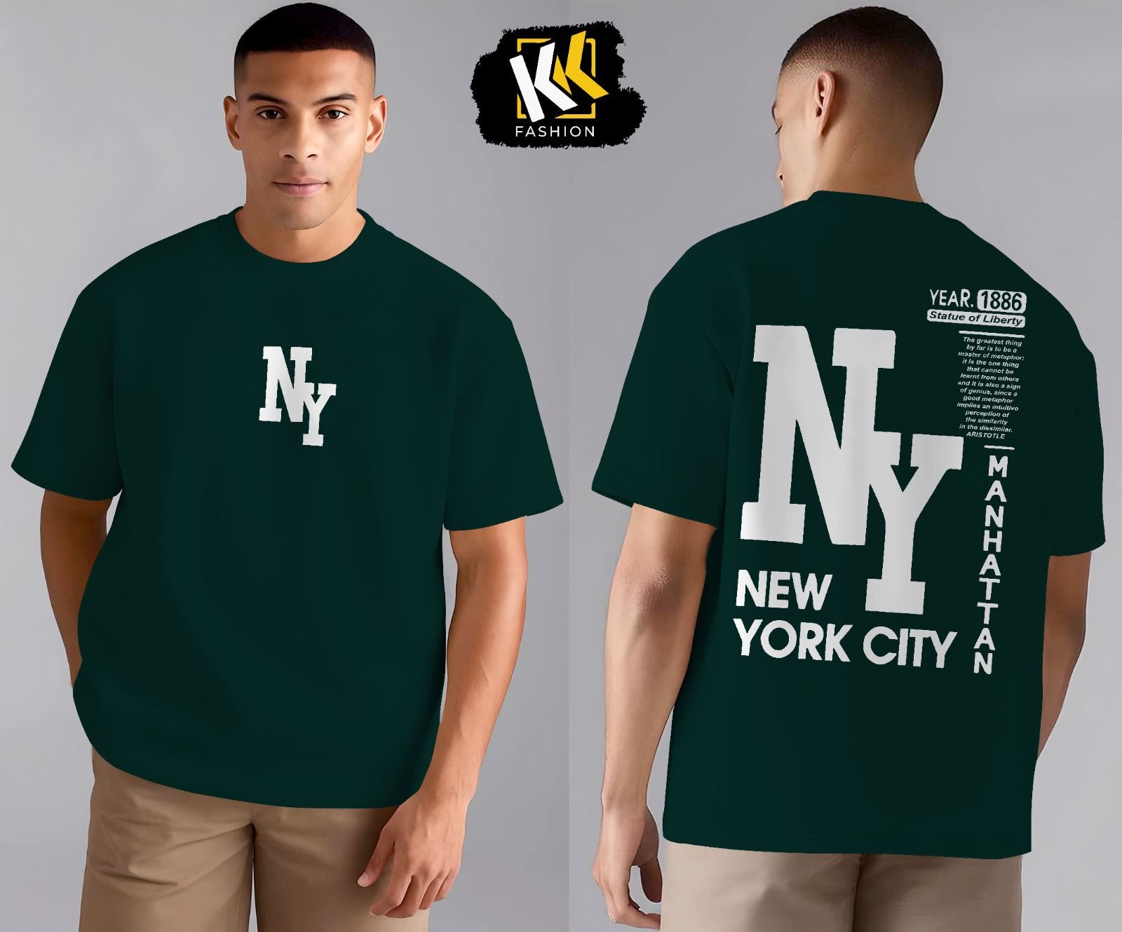 Dark Green NY Drop Shoulder Printed Shirt