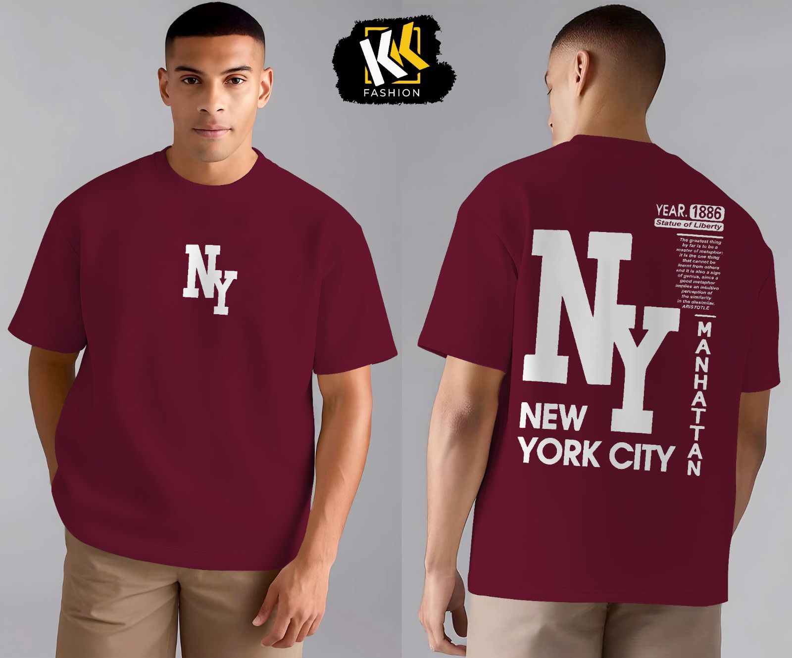 Maroon NY Drop Shoulder Printed Shirt